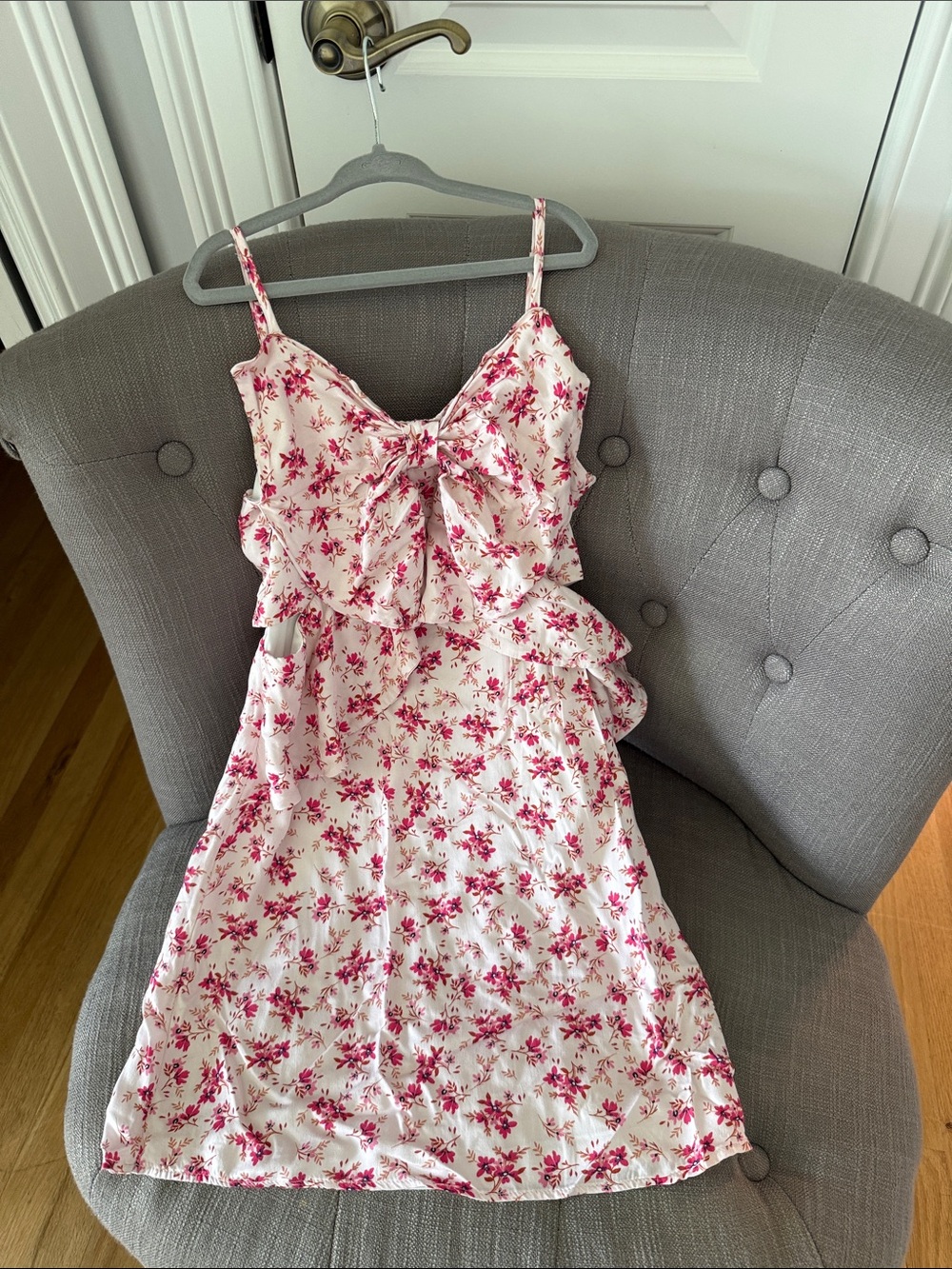 Truly Me White Satin Floral Slip with Pink Blossom Bow. Size 12